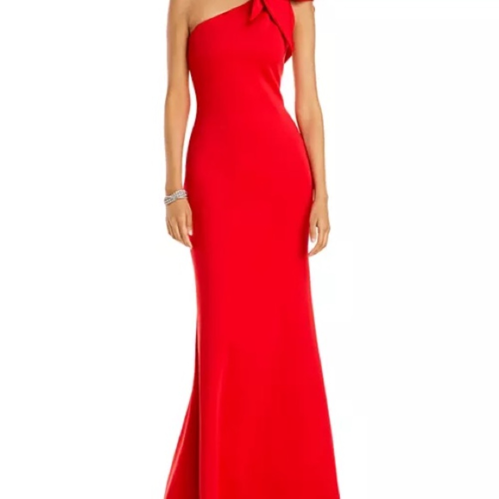 Aqua Red One-Shoulder Scuba Gown Exclusive Size 2